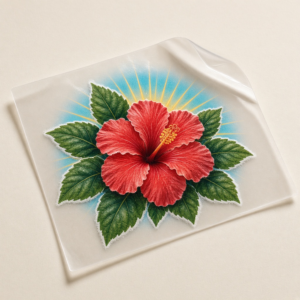 Hibiscus design printed on DTF PET transfer film