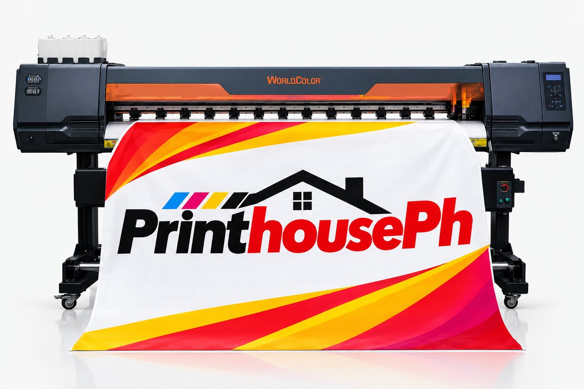Wide-format printer producing a PrinthousePh tarpaulin banner